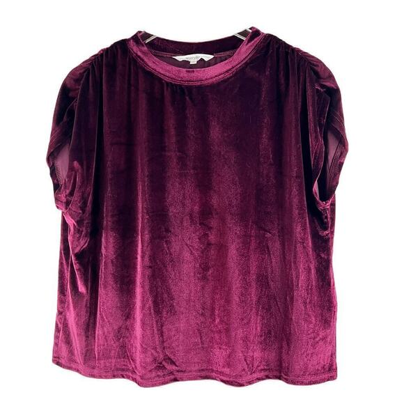 Amaryllis Velvet Rouge Ruched Shoulder Top Wine Burgundy Maroon Red Size S - Picture 2 of 7